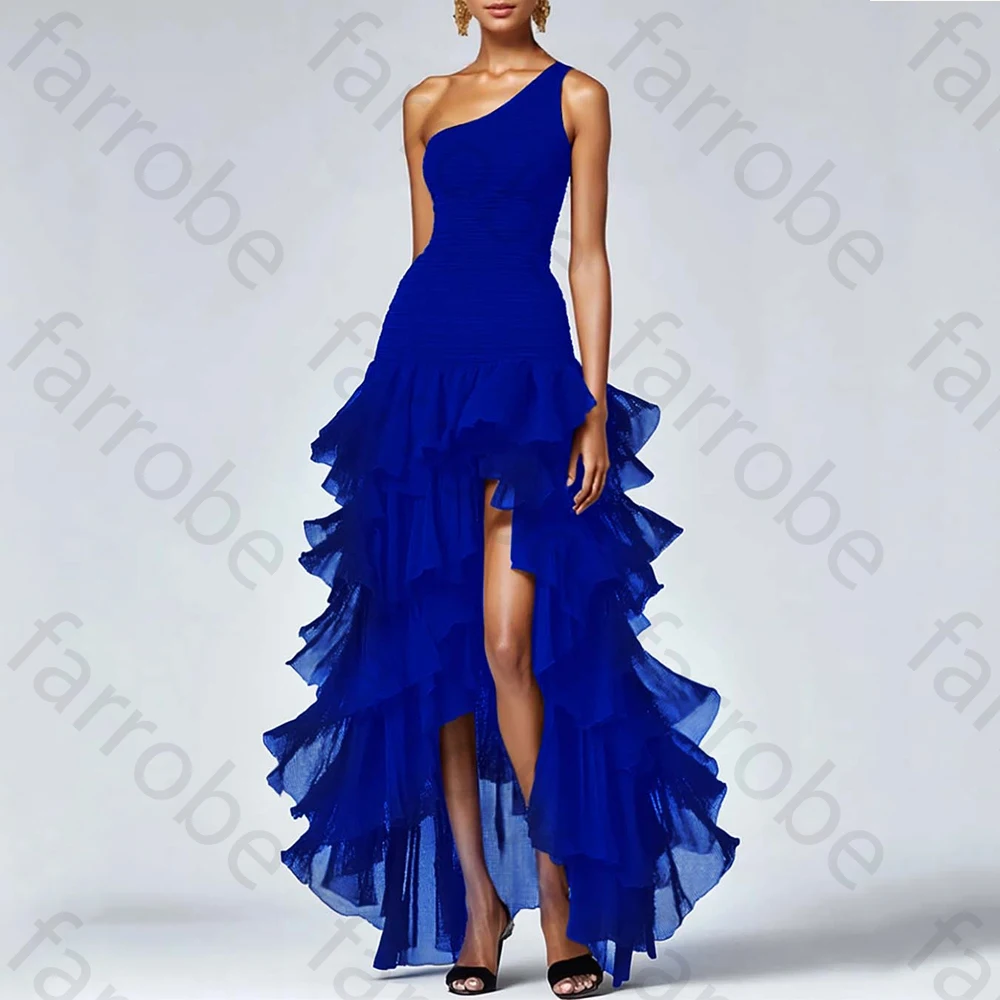 One Shoulder High Low A Line Evening Dresses sleeveless Ruched Long Dress Exquisite High Quality sexy Prom Party Gown Customized