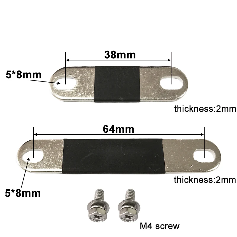 4/8pcs LiFePO4 Battery Busbar 38/64mm Hole Spacing 2mm Thick Nickel-Plated Copper Connector with M4 Screw For 90AH 105AH Cells