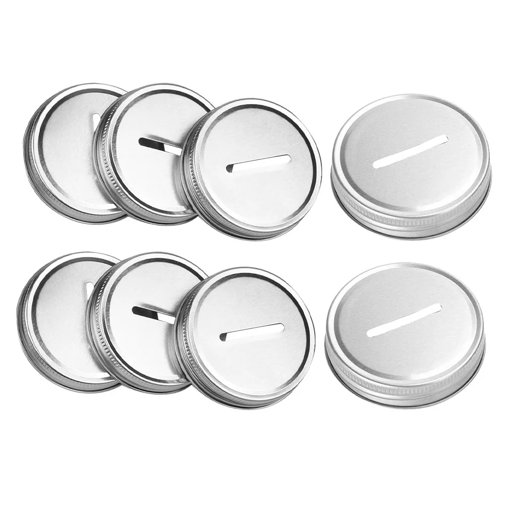 8Pcs Mason Jar Coin Slot Lid Metal Canning Covers Multipurpose Bank Lid Bill Storage Change Container Vacuum Sealer Covers