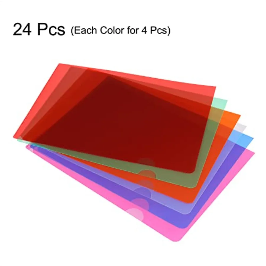 مجلدات من النوع L مكونة من 24 قطعة من جيوب مشروع الملفات البلاستيكية مقاس A4، حافظة مستندات ورقية شفافة للمكتب متعدد الألوان