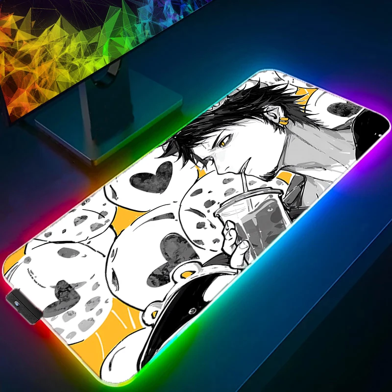 

RGB LED One Piece Trafalgar Law Mouse Pad Laptop Keyboard Pad Non-Slip Anime Tablet Pad PC Accessories Mousepad Gaming Desk Mat