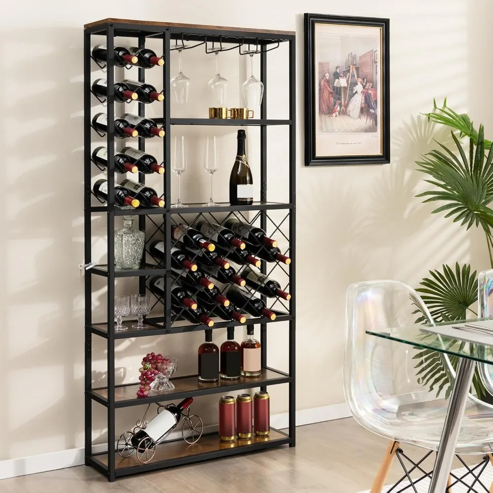 

Giantex Industrial Wine Rack Freestanding Floor, 27-Bottle Metal Wine Storage Rack, Wine Storage Display Shelves with Glasses Ho