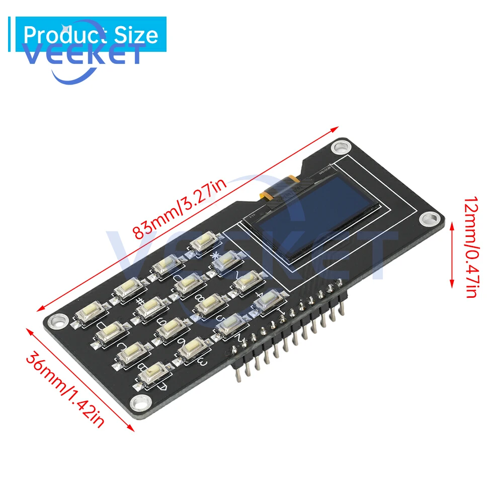 Pantalla OLED IIC de 0,96 /1,3 pulgadas SSD1106 SSD1315 con módulo de pantalla de teclado 4x4, Kit electrónico de módulo de pantalla para Arduino ﻿