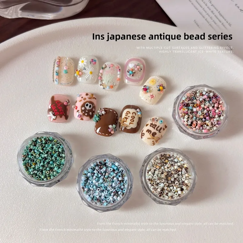 Cute Cartoon DIY Nail Art Materials Candy Color Mini Beads Nail Charms Mixed Rice Beads Ornaments For Manicure Decoration
