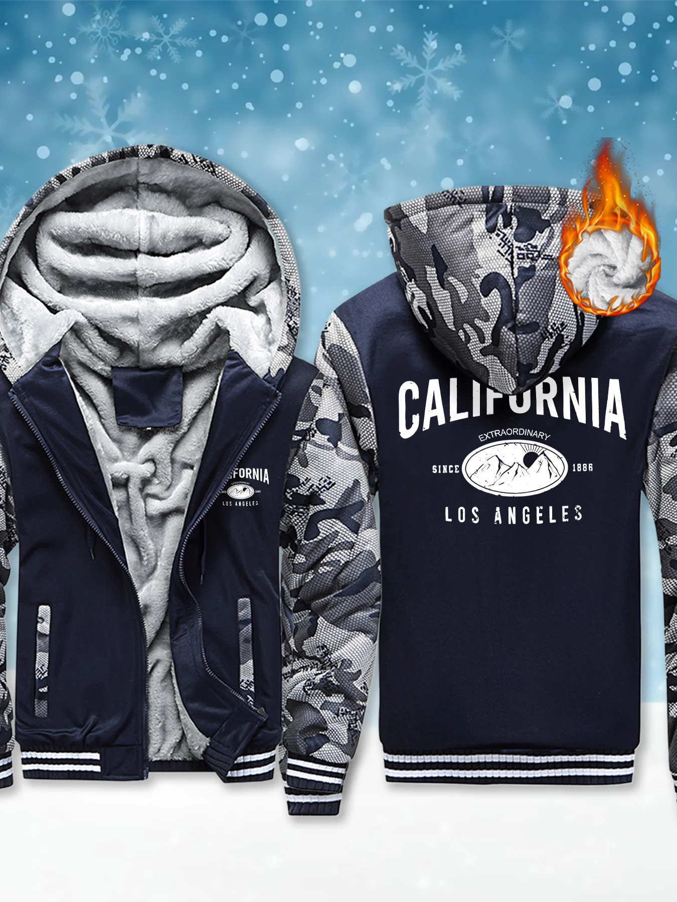

Калифорния Лос-Анджелес горные принты мужские куртки на молнии уличная зимняя куртка теплые флисовые толстовки повседневный толстый пуловер