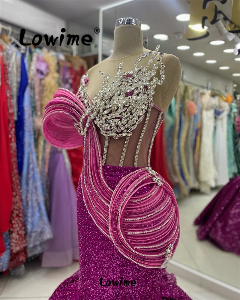 2024 Aso Ebi Crystals Mermaid Prom Dress Sequined Evening Party Second Reception Engagement Gowns Robe De Soiree Custom Made