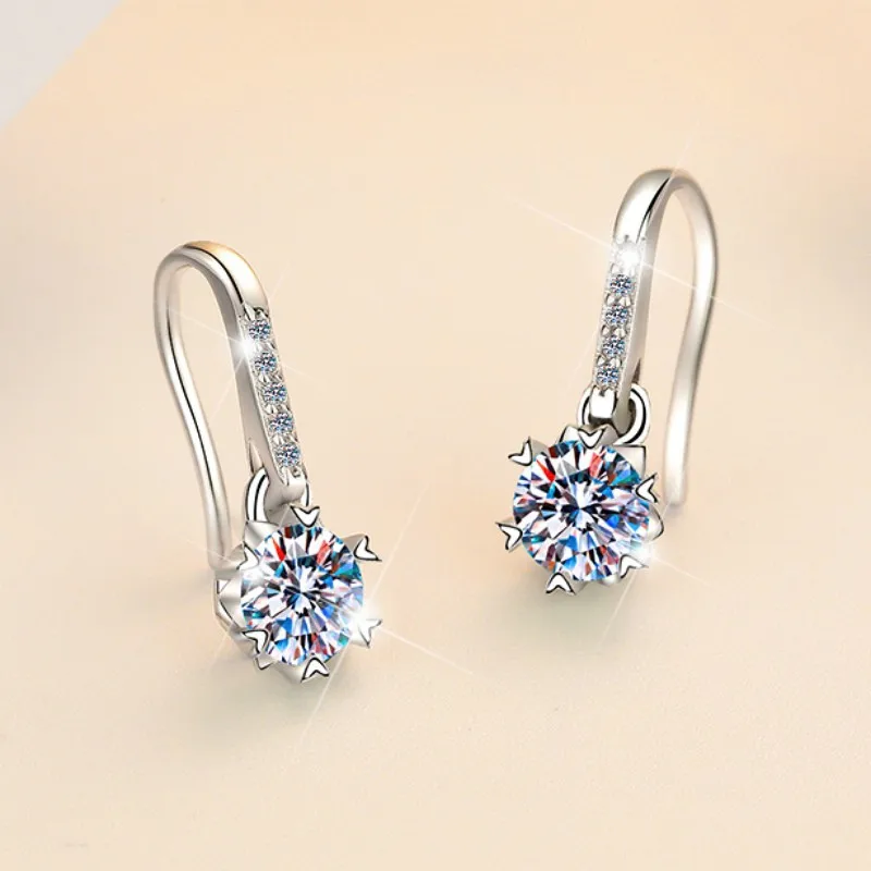 S925 Silver Earrings Stylish Simple Snowflake Fringed Stud Earrings Moissanite Ear Hook