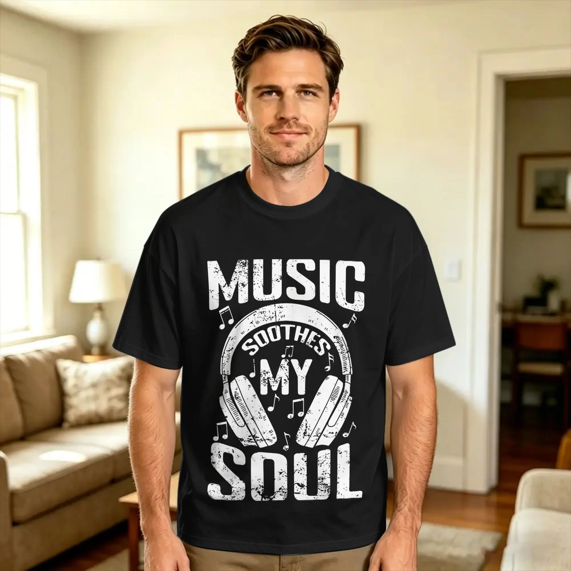 Music Soothes my Soul  Cotton T-Shirt For Adult Summer  Y2K Funny T Shirts Round Neck Leisure Tee Shirt Dropshipping Tops