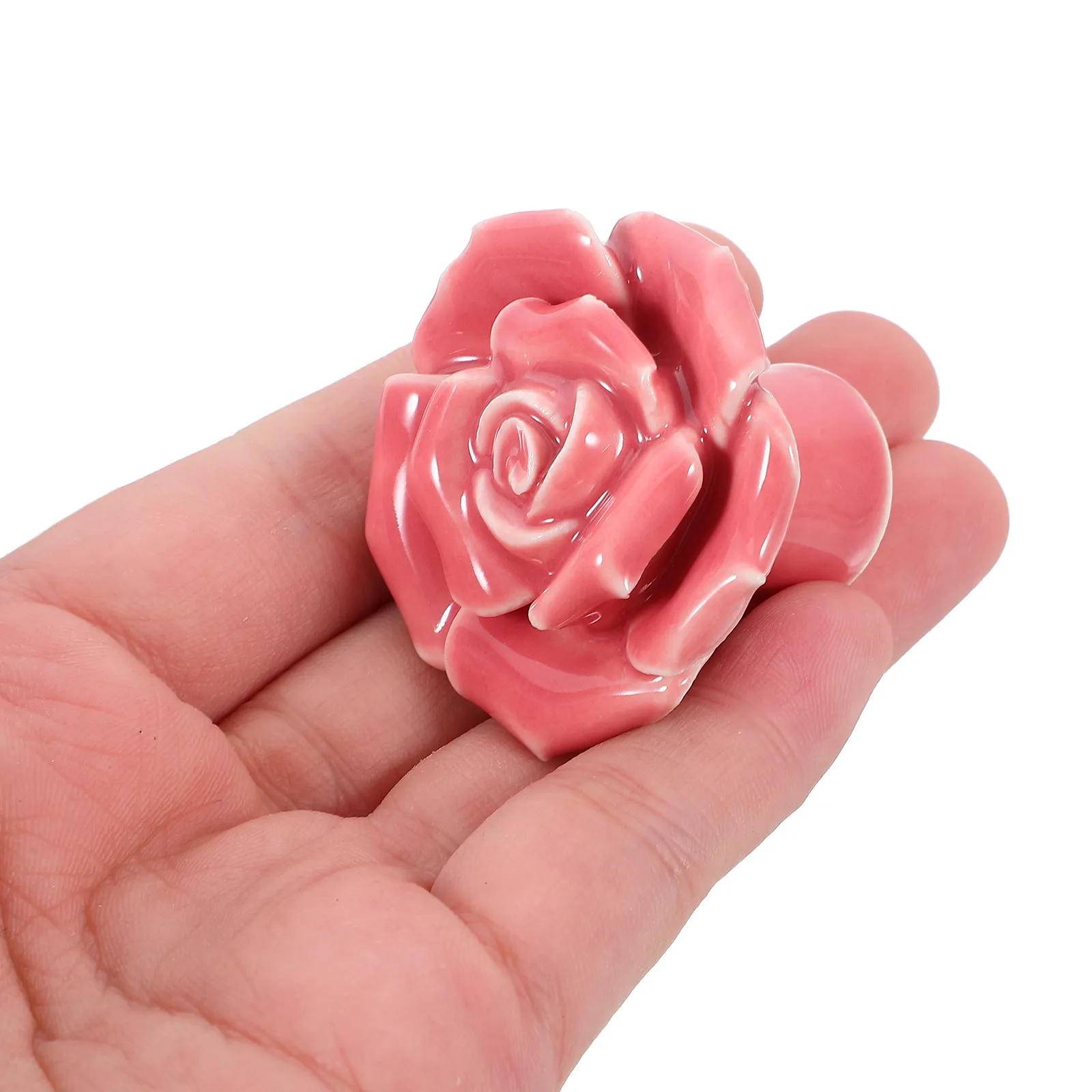 2Pcs Delicate Rose Design Ceramic Pull Knobs for Cabinets Drawers Bins Wardrobes Chests Cupboards Modern Kitchen Decor Rose
