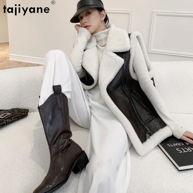 

Tajiyane Real Fur Vest Women Natural Merino Sheep Fur Jacket 2023 Winter Fashion Motorcycle Coats and Jackets Sleeveless Casaco