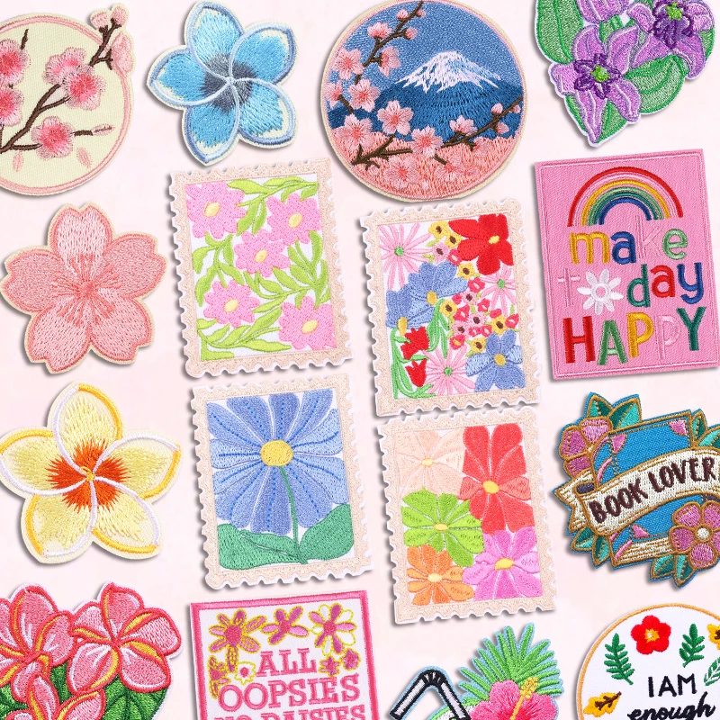 Kirschblüten-Patch, bestickte Aufnäher, Sommer-Rosenblüten-Patch, Aufnäher zum Aufbügeln für Kleidung, thermoadhäsiver, schmelzbarer Aufnäher zum Selbermachen