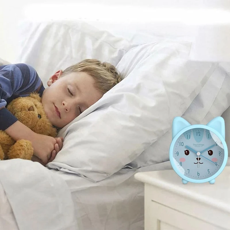 Cute Animal Alarm Clock For Kids, Non-Ticking Cat/ Alarm Clock, Quiet Desk Alarm Clock With Backlight