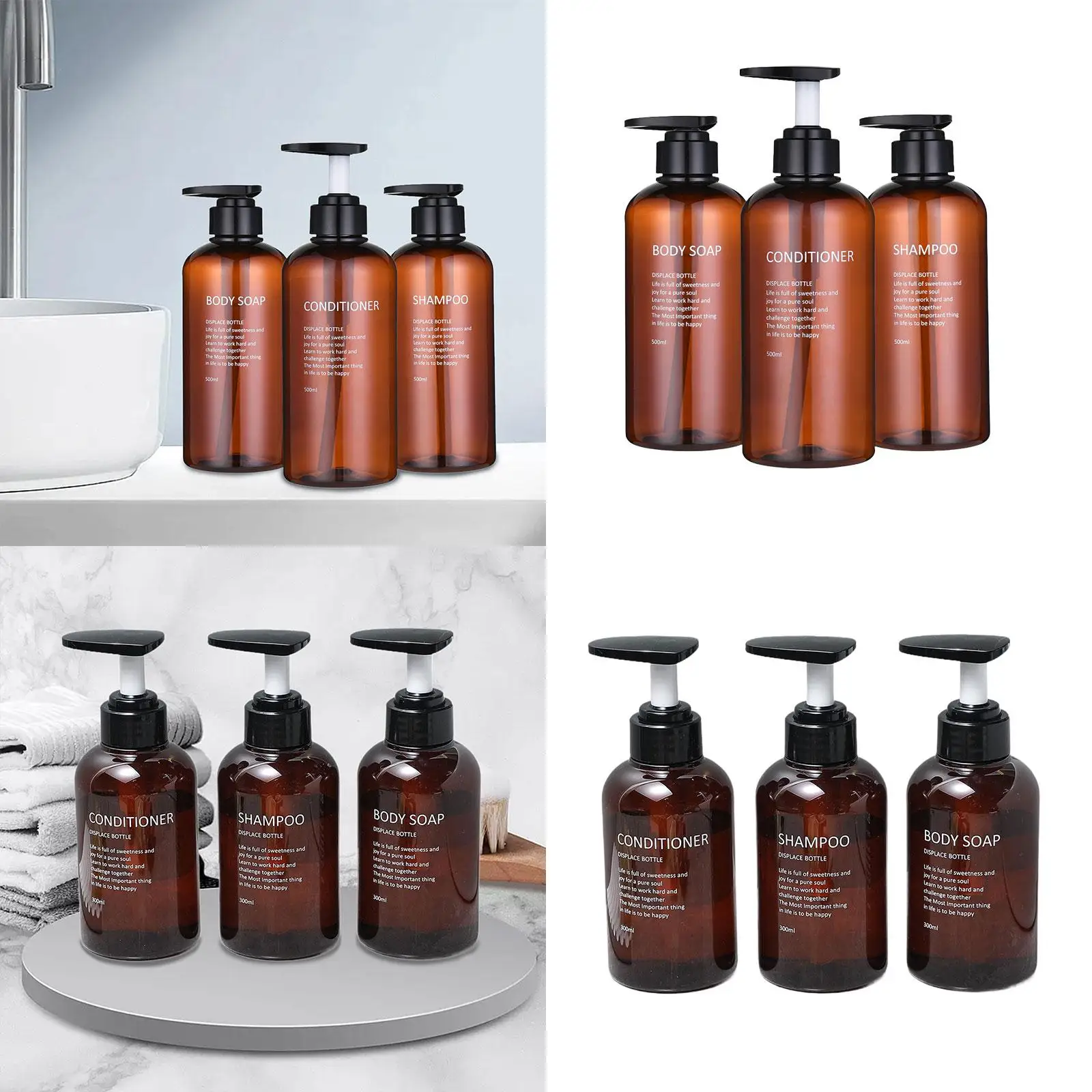 Bottiglie dispenser per shampoo e balsamo Bottiglia dispenser per shampoo 3 pezzi