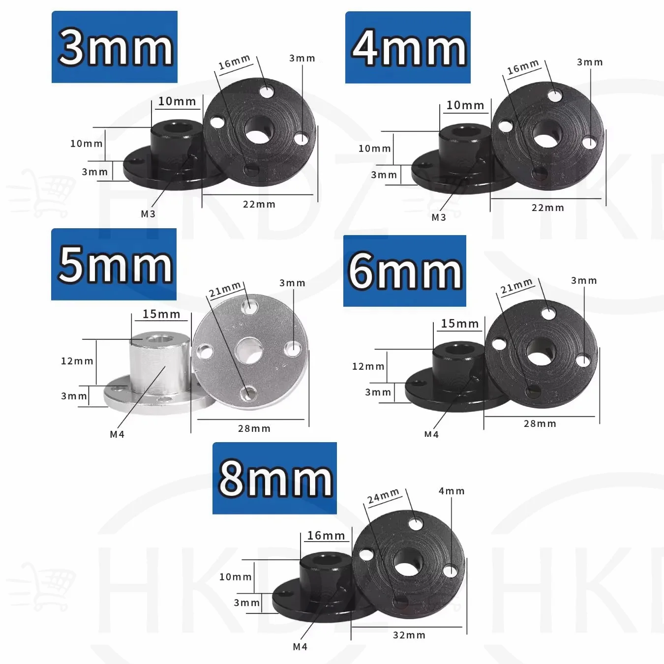 1PCS Aluminum Alloy Flange Coupling Motor Guide Shaft Coupler Motor Connector Axis Bearing Fittings 3mm/4mm/5mm/6mm/8mm