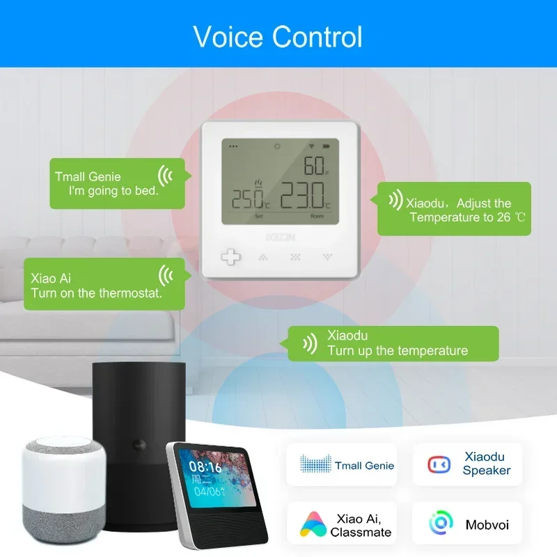 Microphone de chauffage au sol sans fil, thermostat à gaz, régulateur de température programmable intelligent, voix Google, eau électrique, WiFi,termostato caldaia,thermostat chauffage,sans,smart home,matter,chauffage