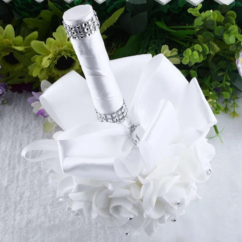 

Artificial Flowers Rose Bouquet Bridal Wedding Faux Foam Flower Ribbon Fake Simulation Bouquet for Decoration Air duster barber