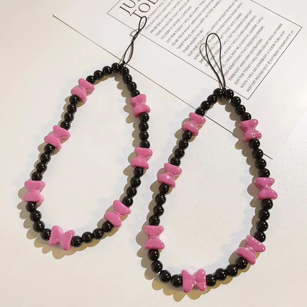 الوردي القوس سوار قصير الهاتف المحمول شنقا حبل المعصم الإبداعي شنقا سلسلة الراقية اليدوية حبة سلسلة قلادة المعصم