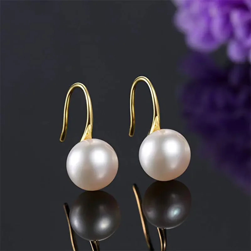 White 8-9mm Cultured Freshwater Pearl Earrings For Women 925 Sterling Silver Freshwater Cultured Pearl Drop Dangle Hook Earring