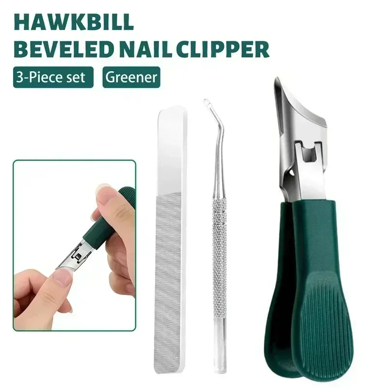 

Easy Cut for Thick Nails! 3-Piece Green Eagle Beak Clipper Set: Gentle Ingrown Lifting + Smooth Filing