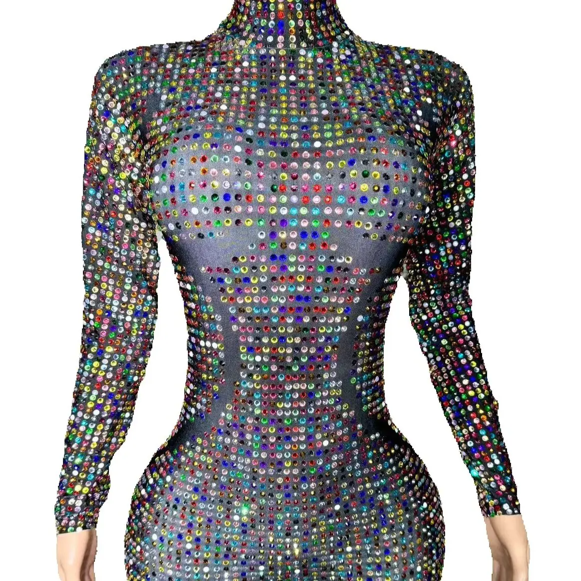 

ZD Mesh Tight Stretch Sexy Technology Bling Net Red Nightclub Bar Show Performance Dress