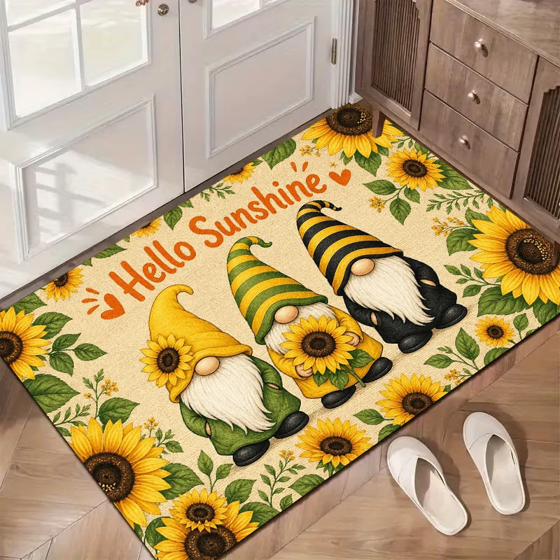 Adorable Gnome Sunflower Doormat Welcome Mat Spring Garden Runner Boho Chic Entryway Rug Seasonal Home Decoration Hello Sunshine