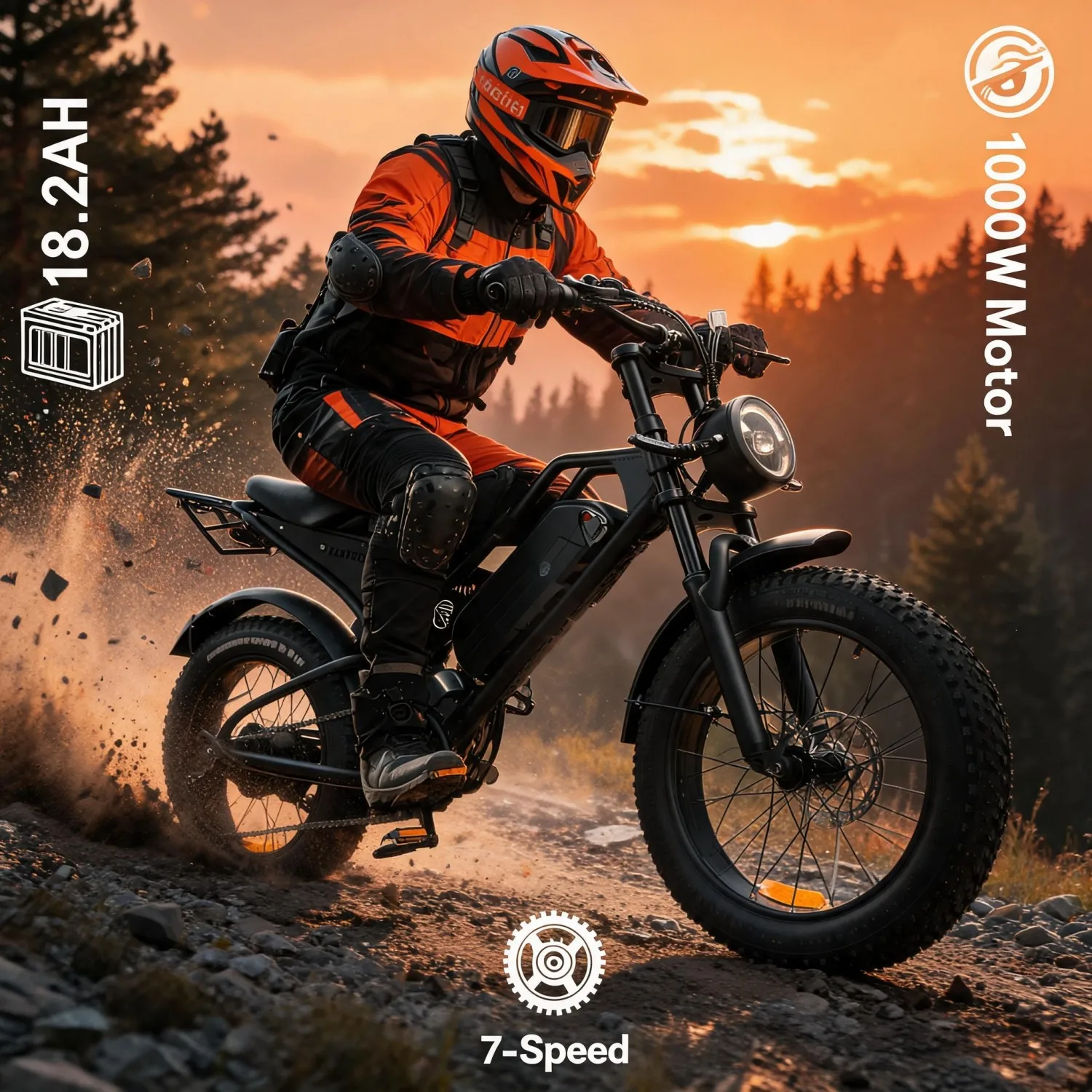 Hunting & Camping Adult Ebike,20" Fat Tire Rugged Terrain Electric Bicycle,1000W 48V 18.2Ah Removable Battery,62 Miles Range,Steel Crankset with Light,Rear Cargo Rack,YL‑61F‑C Display,USA Warehouse 1‑5 Days Delivery,Gift for Hunter