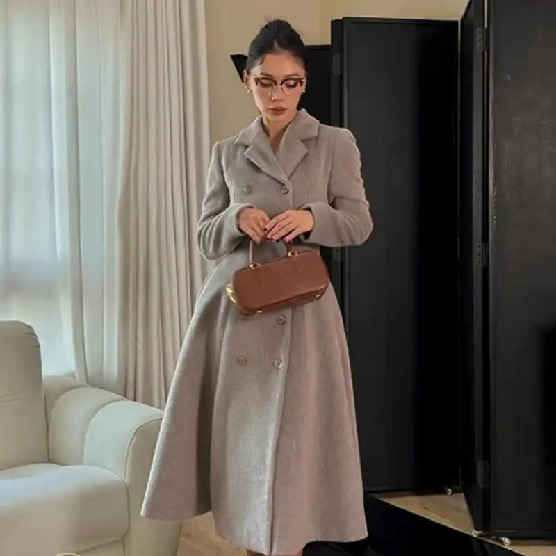 إنجلترا نمط المرأة معطف كشكش شيك مزدوجة الصدر معطف فستان الخريف الشتاء الدافئة مناسبة رسمية حفلة مخصصة #2