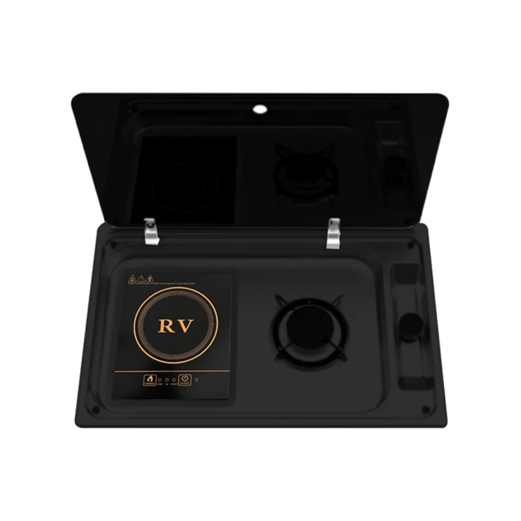 

Комбинированная газовая горелка и индукционная плита JDA с черным покрытием из нержавеющей стали SS304 для кемперов, автодомов и караванов.