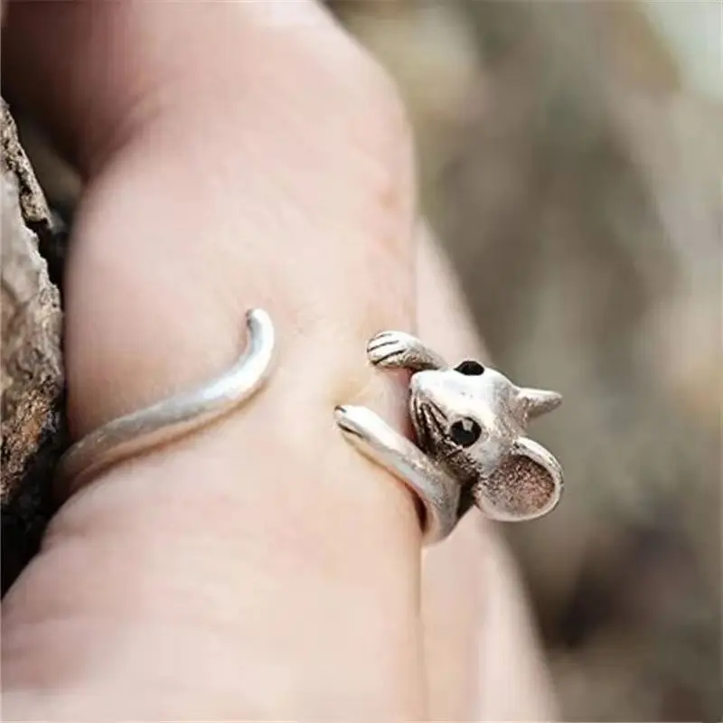 Vintage Mouse Animal Finger Ring for Women Antique Silver Color Gothic Girls Knuckle Rings Fancy Gift 2025 Hot Jewelry Gifts