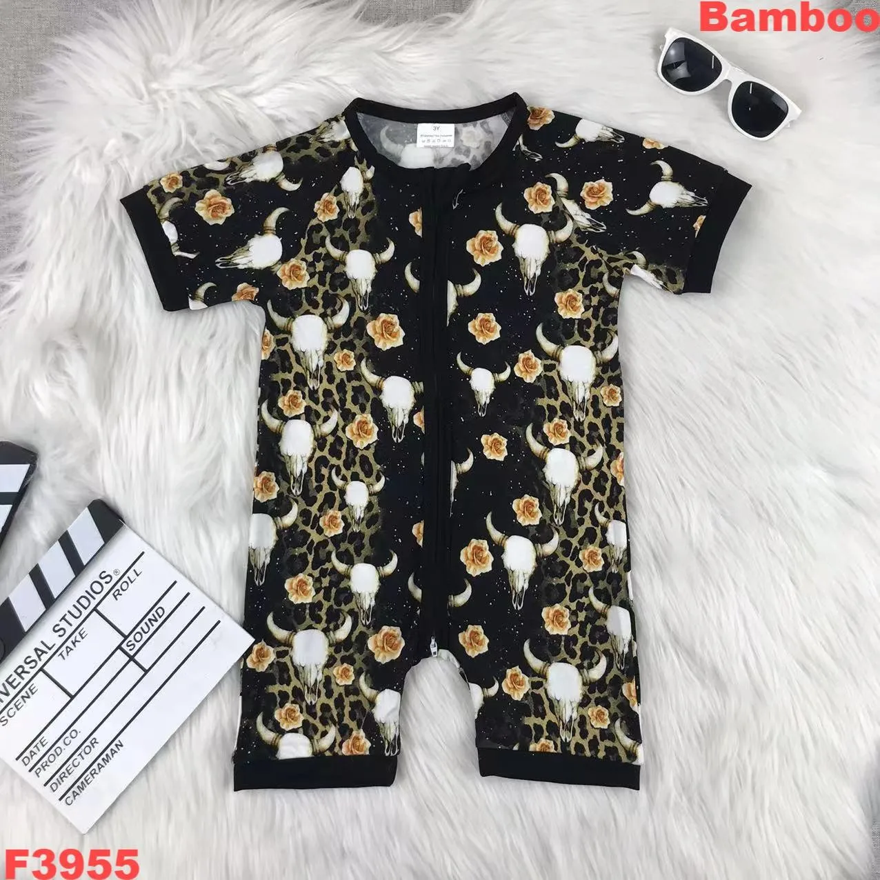 Farm Tough Bamboo Fiber Cow Floral Leopard Print Baby Romper - Soft Short Sleeve Onesie for Newborns 0-24 Months