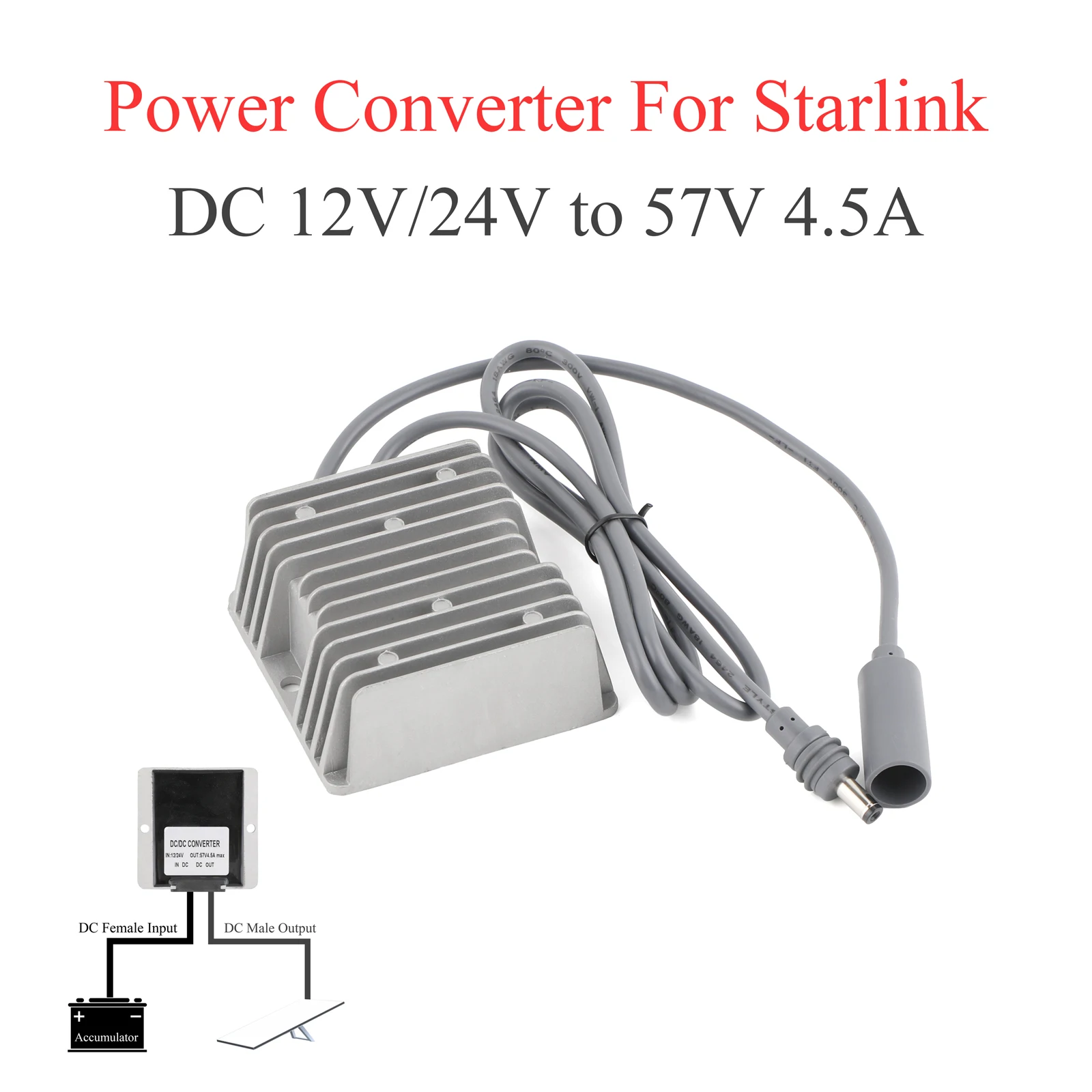 

For Starlink Gen3 DC Power Boost Converter 12V/24V to 57V 4.5A DC Female to Male
