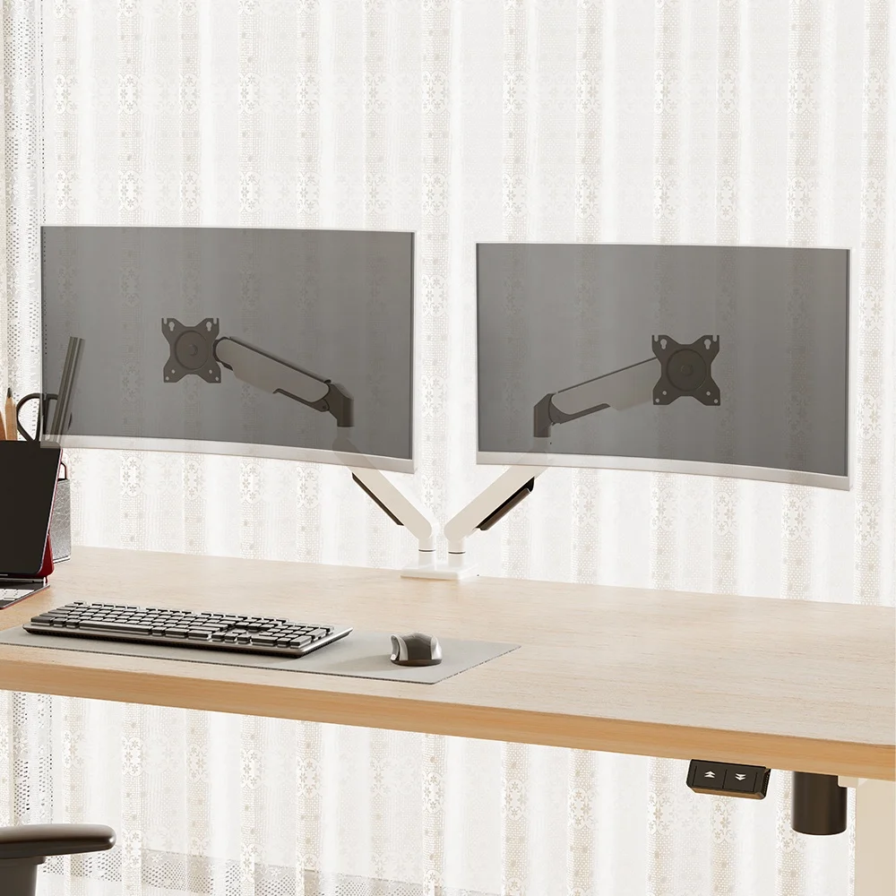 Dual monitor bracket arm height adjustable, gas spring support