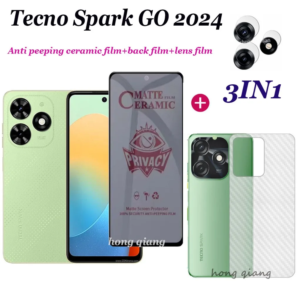 

(3in1) for Tecno Spark GO 2024 Tempered Glass Screen Protector Tecno Spark 20 Spark 20C Camera Film + Back Film Solf Protector