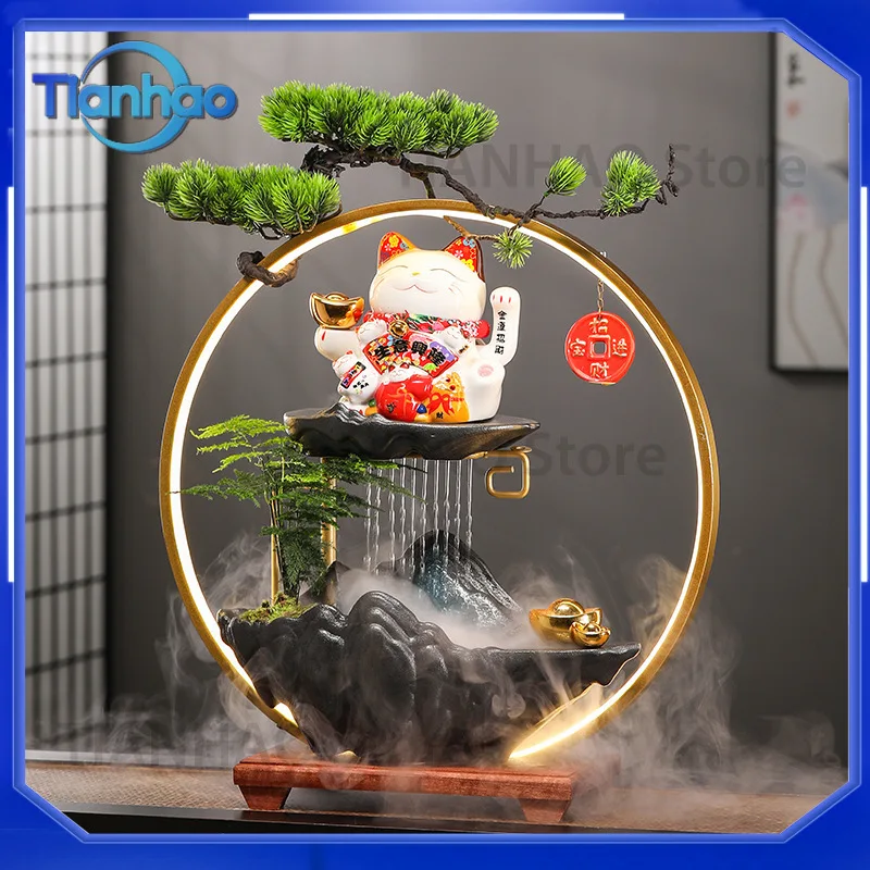 Automatic Lucky Cat Decoration for Business Opening Gift with Continuous Waving Motion and Flowing Water Feature for Entrance