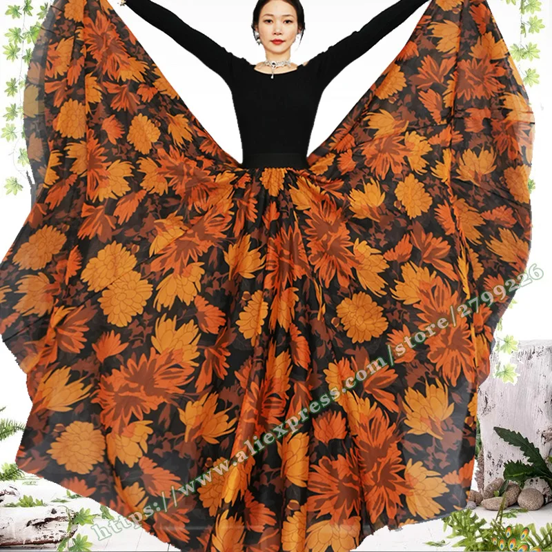 2025 Spring Blue floral fragments Big Hem FULL CIRCLE Round Elegant Long Skirt  with Maxi flowy skirt women Skirts