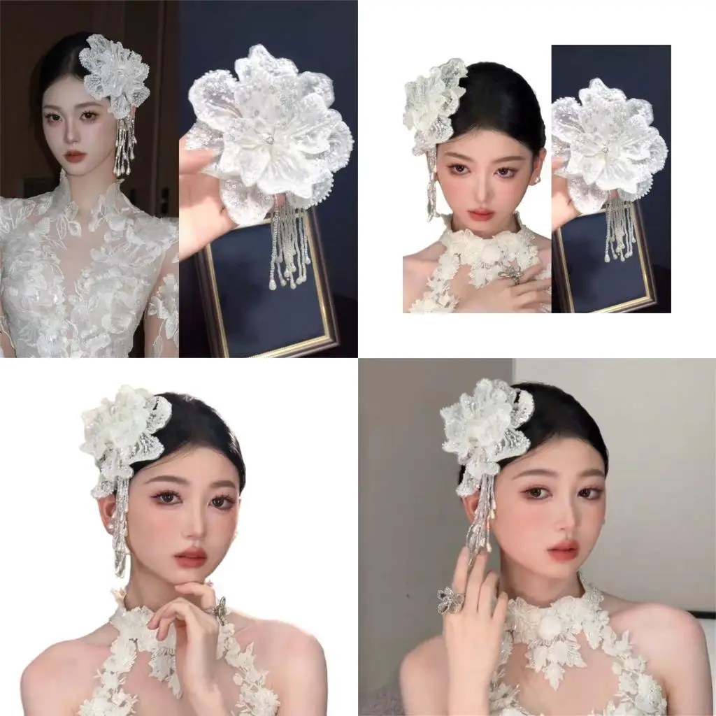 

R1WE Bridal Tassels Pearls Hairpin Barrette Wedding Headwear Pageant Queen Parties