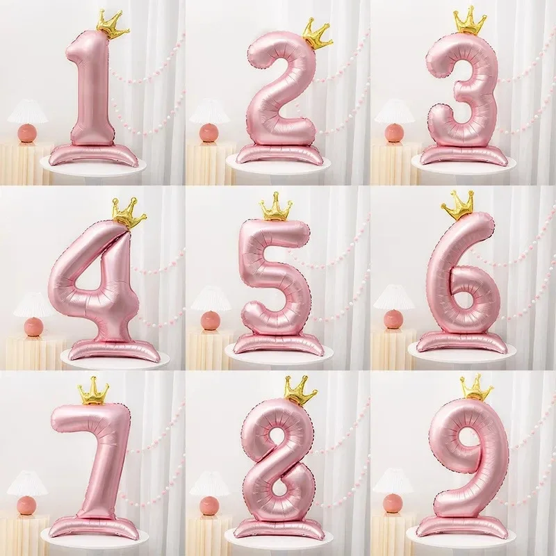 0 ~ 9 balony z dużymi cyframi korona numer balony foliowe Baby Shower ślub urodziny stojące cyfrowe dekoracje balonowe