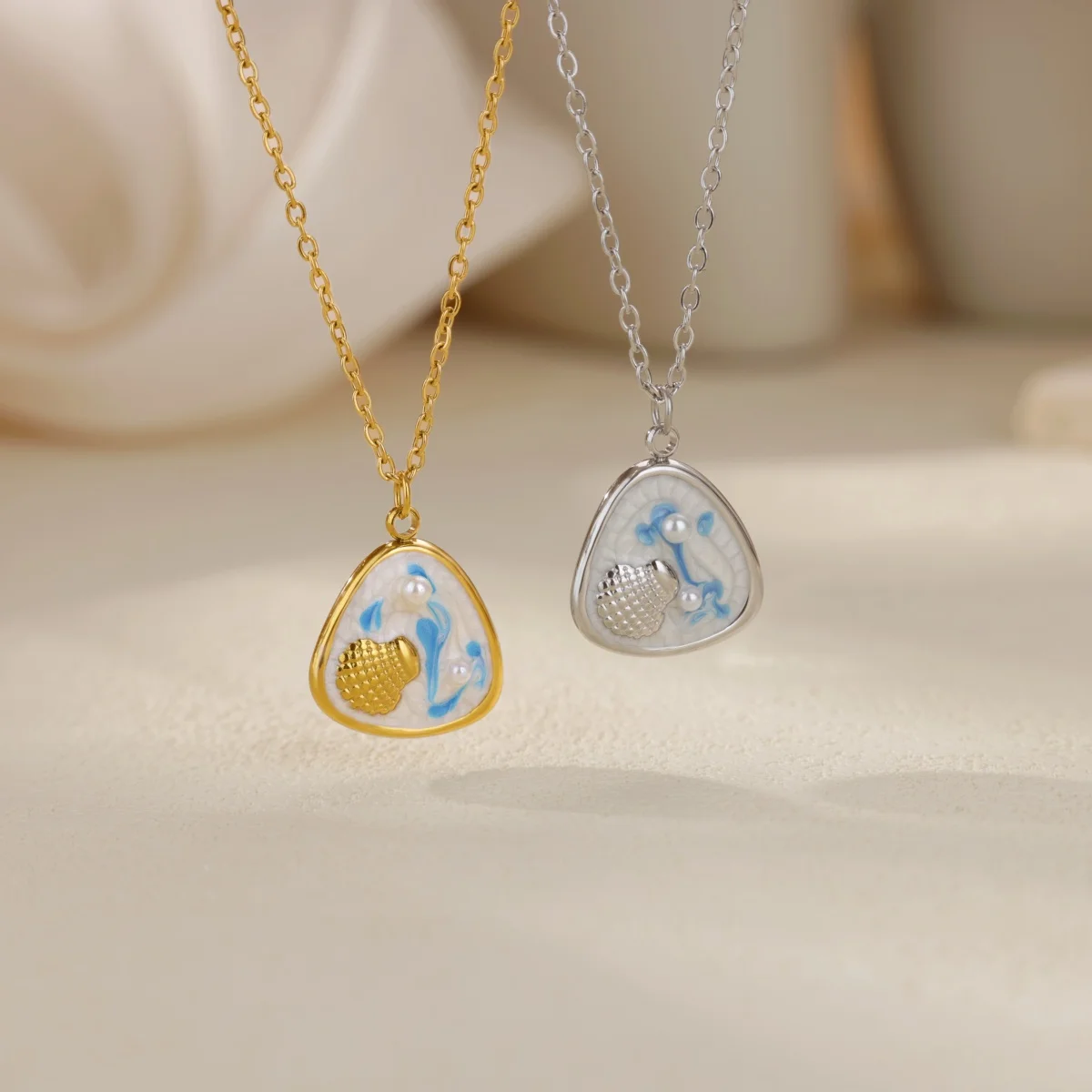 الفولاذ المقاوم للصدأ القلب ستار قلادة للنساء الذهب اللون مكافحة يتلاشى المختنق الحياة البحرية مجوهرات الصيف عطلة اكسسوارات هدية #6