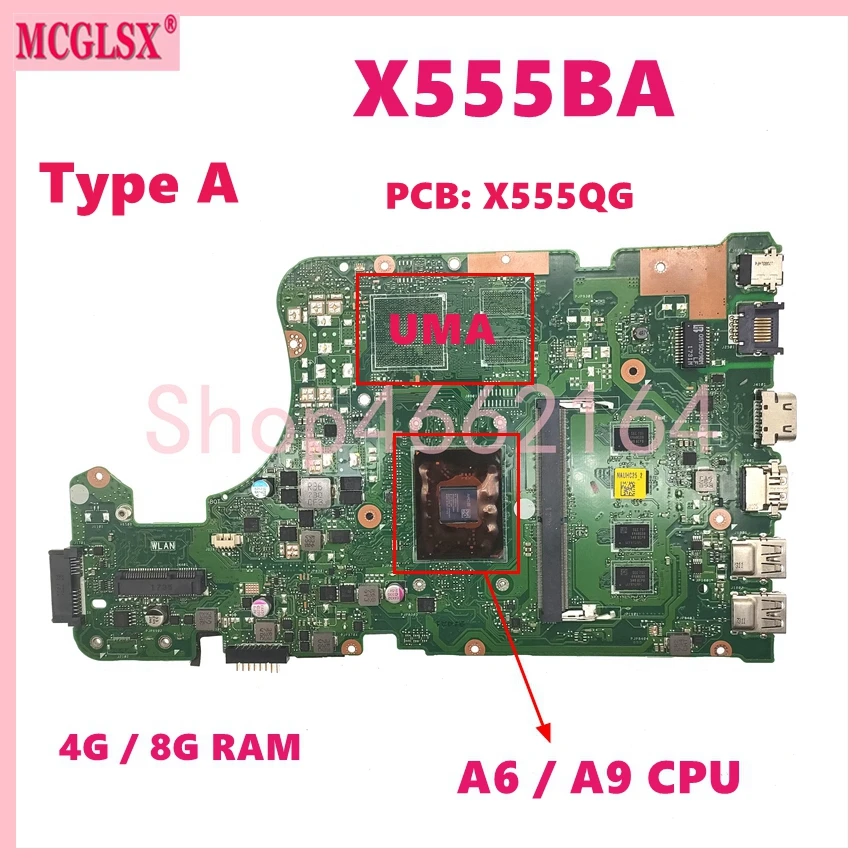 

X555QG A6/A9/A10/A12/FX-9800P CPU 4G/8G-RAM Mainboard For ASUS X555QA X555QG X555DA X555BA X555BP K555B A555B Laptop Motherboard