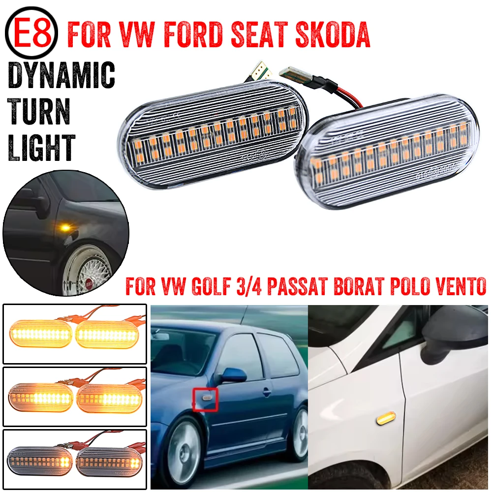 2PCS Led Dynamic Side Marker Turn Signal Light Sequential Blinker Light For VW Golf 3 4 MK3 MK4 Passat 3BG Polo 6N 9N Bora Vento