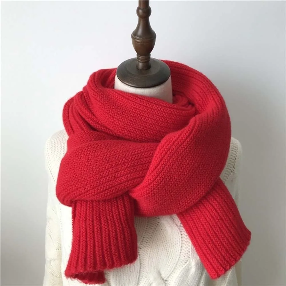 

Acrylic Fibers Knitting Wool Scarf Spandex Solid Color Long Thickened Neckscarf Cold-proof Polyester Winter Warmer Scarf Autumn