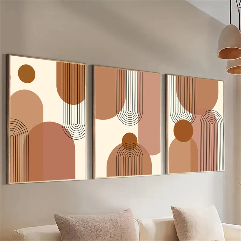 

Bohemia Terracotta Brown Geometric Wall Art Print Canvas Painting Minimalist Abstract Line Poster Picture Living Room Home Decor