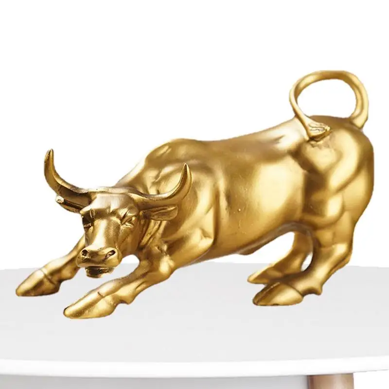 Wall Street Bull Figurine Resin Charging Bull Desk Art Decor Stock Market Gifts For Office Workers Lucky Feng Shui Decor For