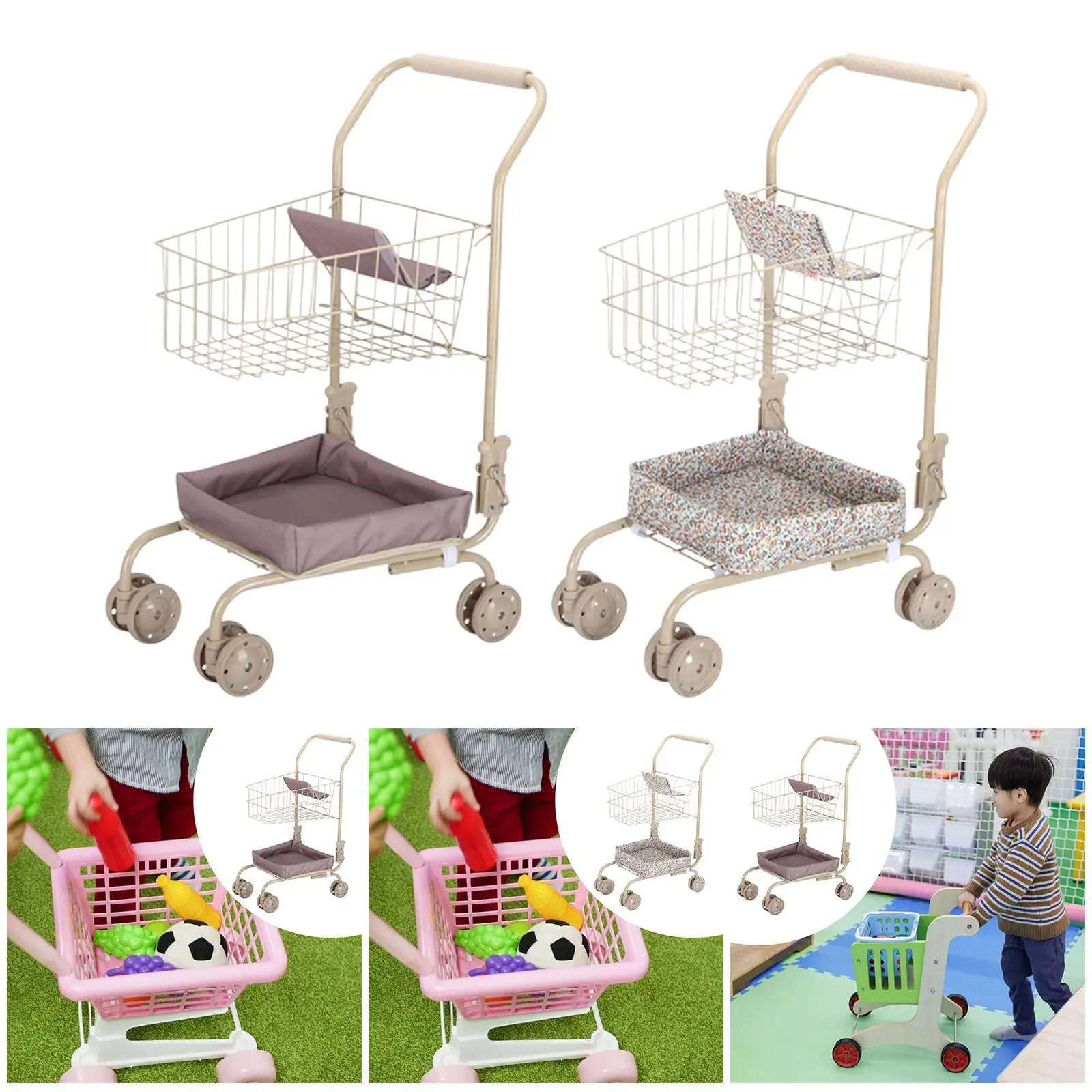 Kids Shopping Cart Toy Pretend Play Small Simulation Funny Dollhouse Grocery Cart Trolley Supermarket Handcart for Children Gift