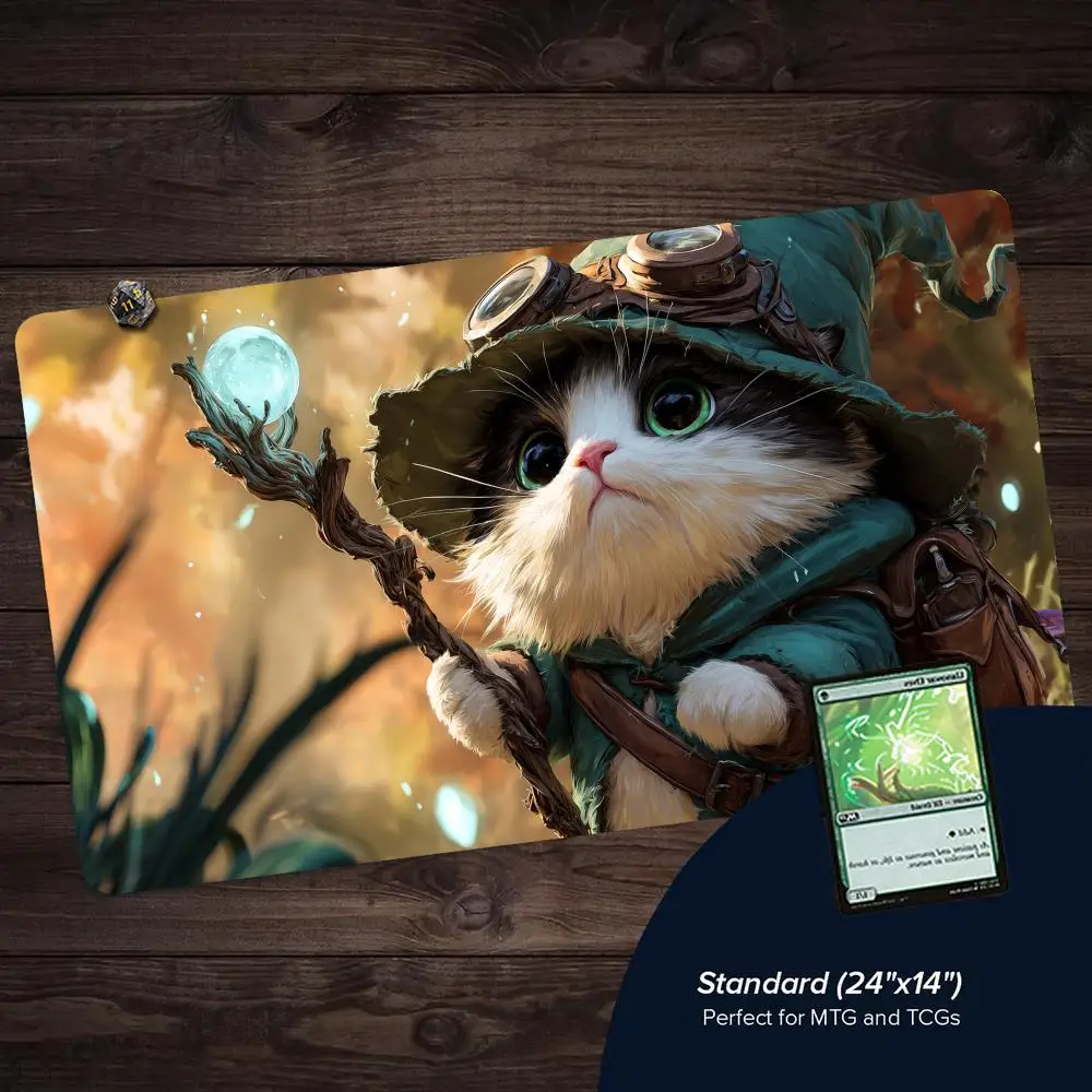 

Forest Cat Traveler MTG Playmat Magic Card Mat with Stitched Edge Non-Slip Durable Tabletop playmat Board Game Mat for TCG