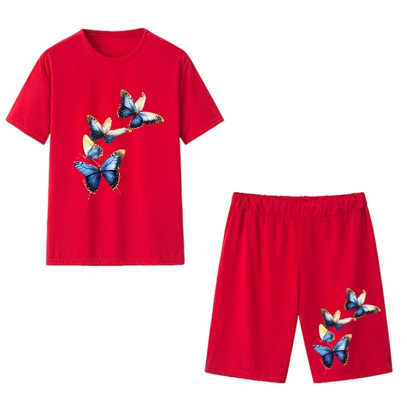 Conjuntos informales de dos piezas para mujer, ropa informal de verano, camisetas de manga corta con cuello redondo, chándal diario para mujer, pantalones cortos, trajes a juego