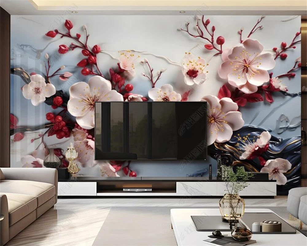 beibehang Customized latest waterproof bedroom, living room decoration, floral TV background, silky and dirt resistant wallpaper