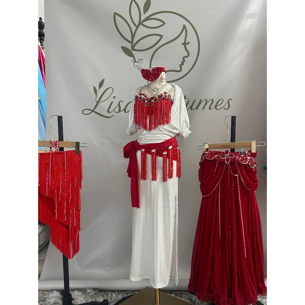 Customized Women Belly Dancewear Diamond Saidi Baladi Shabbi Folk Robe Bra Oriental Dance Group Competition Performance Dresses