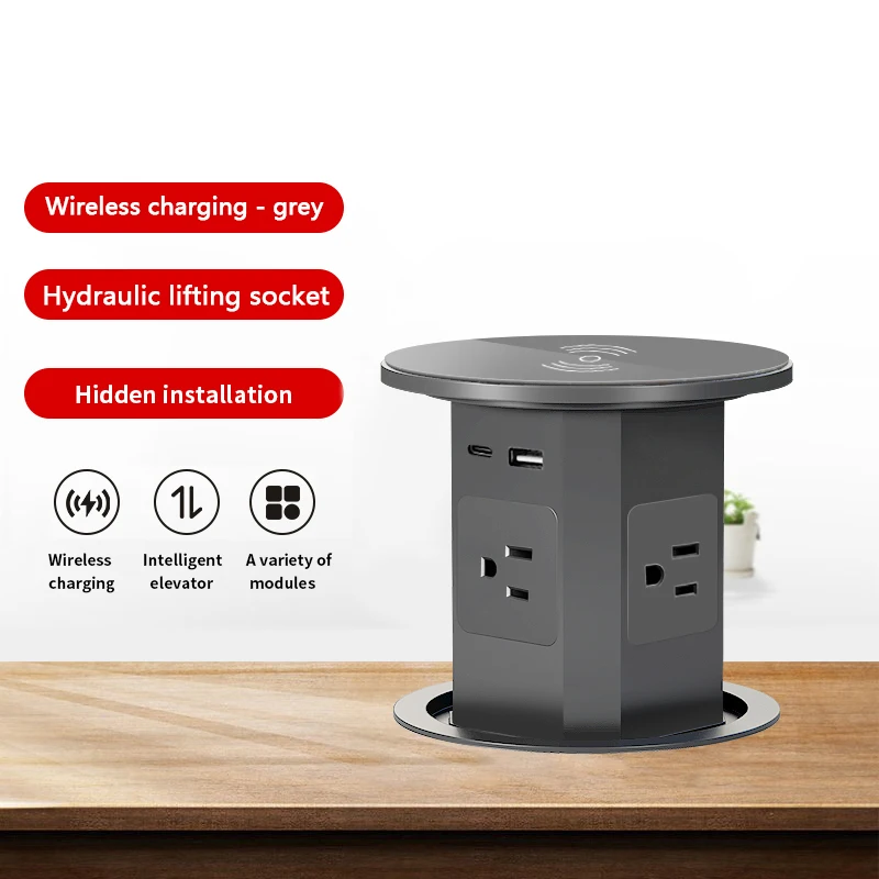 US American hidden press damping lifting desktop power socket pop-up tower intelligent telescopic belt wireless charging TYPE-C