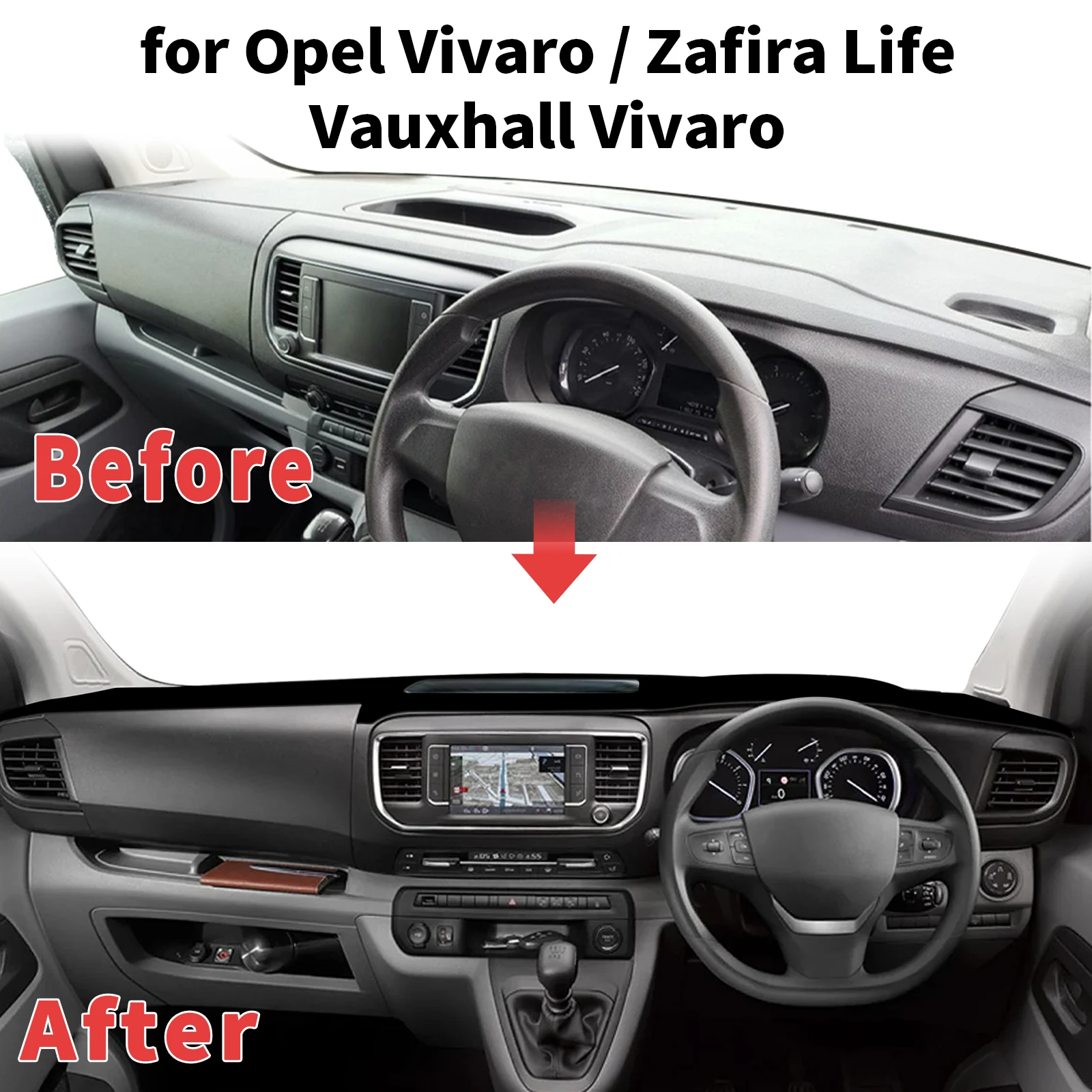 

for Opel Vivaro Zafira Life 2019-2023 Vauxhall Vivaro Dashboard Cover Sun Shade Dashmat Anti-Glare UV Carpet Mat Dash Mat